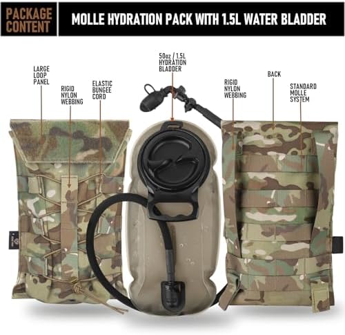 PETAC GEAR 1.5L / 3L Tactical Hydration Pack,Molle Carrier Pouch for 50 oz /100 oz Hydration Bladder Daypack Water Backpack. - Image 2