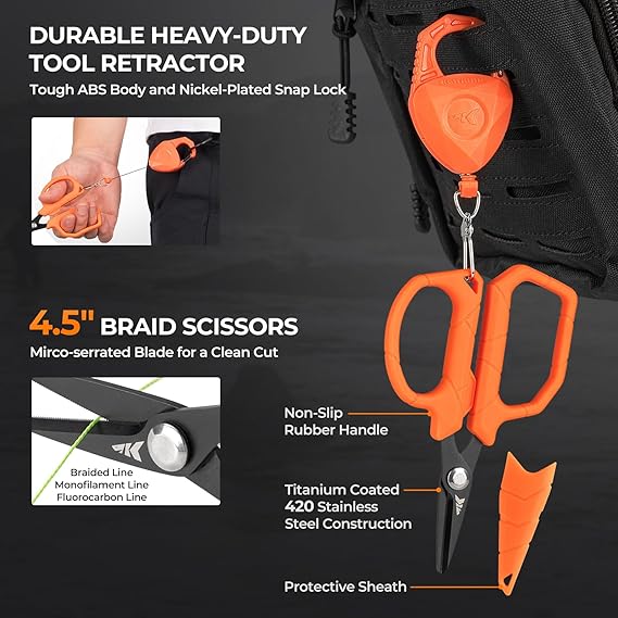 KastKing SteelStream 6pc Fishing Tool Kit - Corrosion Resistant Fishing Pliers with Lanyard, Fillet Knife, Floating Fish Lip Gripper, Fishing Braid Scissors, Tool Retractor, Fishing Gifts for Men - Image 2